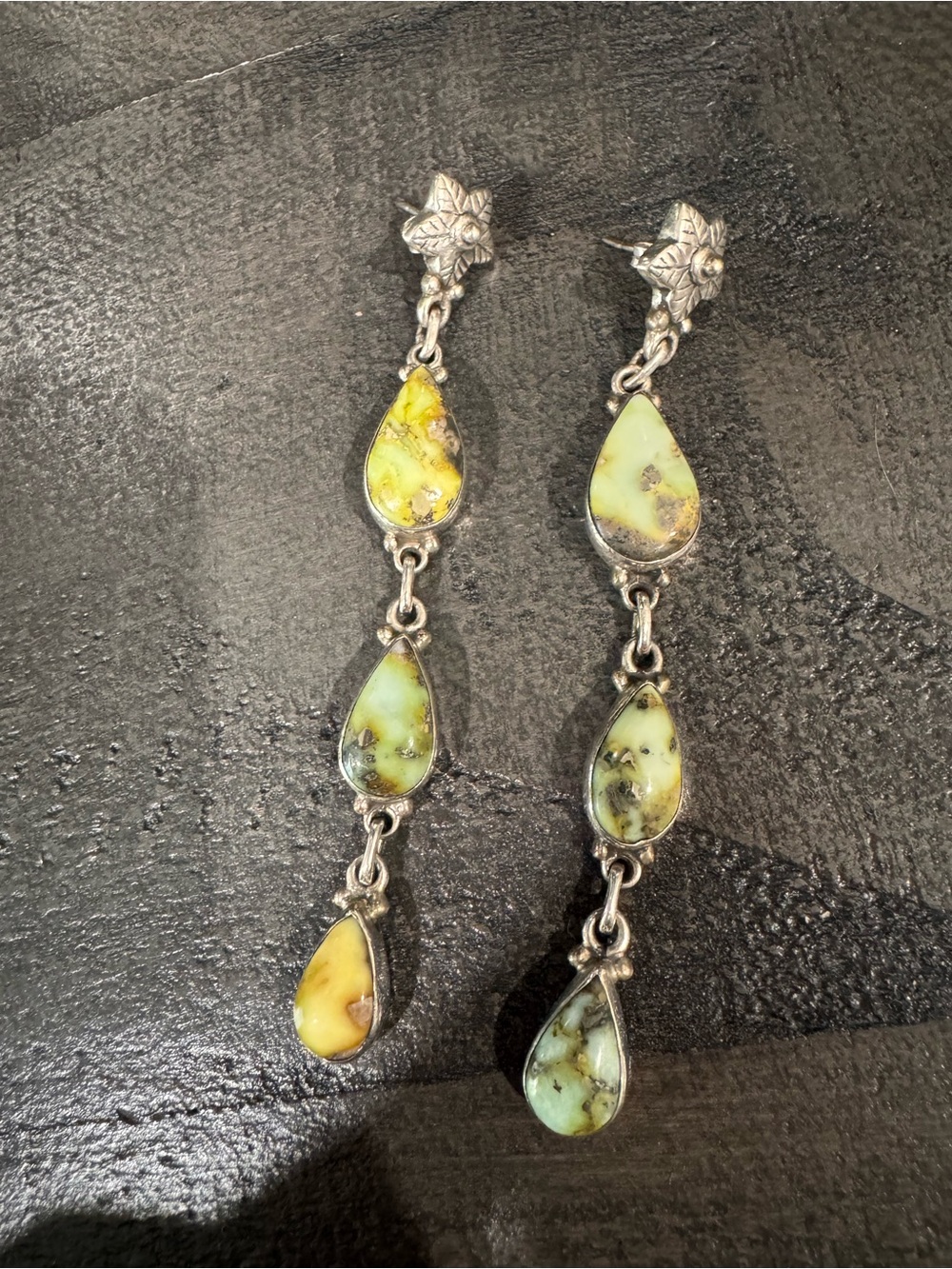 Sterling Silver Teardrop Green Palomino Turquoise Dangle Earrings